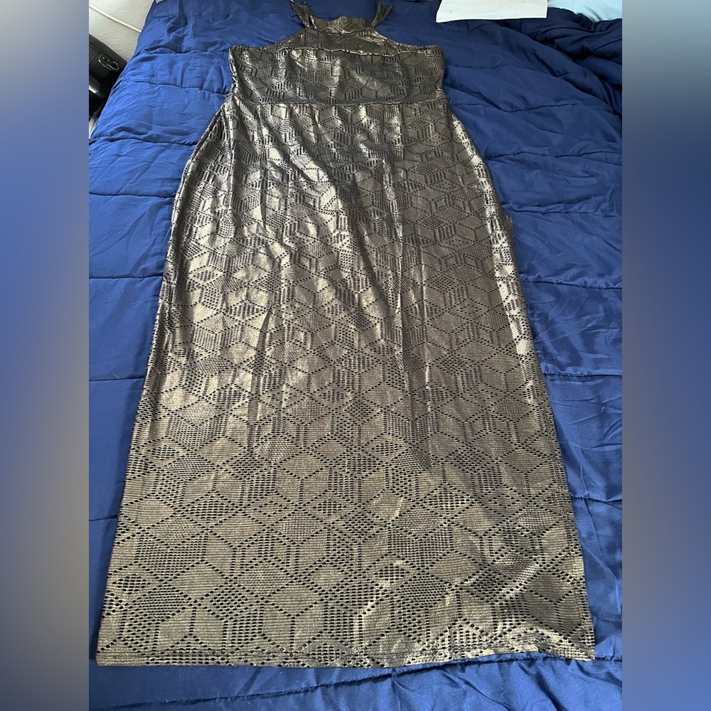 Fashion Nova Metallic Gold Maxi Dress
